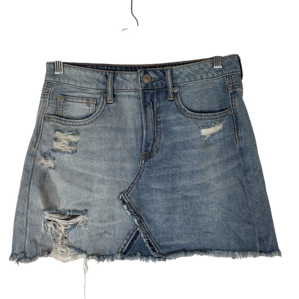 American Eagle AEO Womens 2 Hi Rise Festival Mini Skirt Denim Jean Distressed